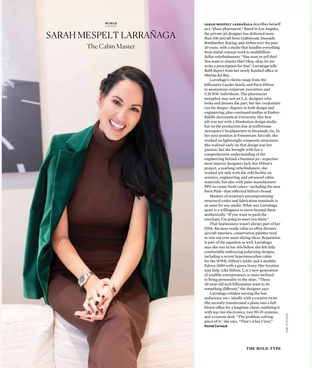Sarah Larranaga's feature on Robb Report as The Cabin Master