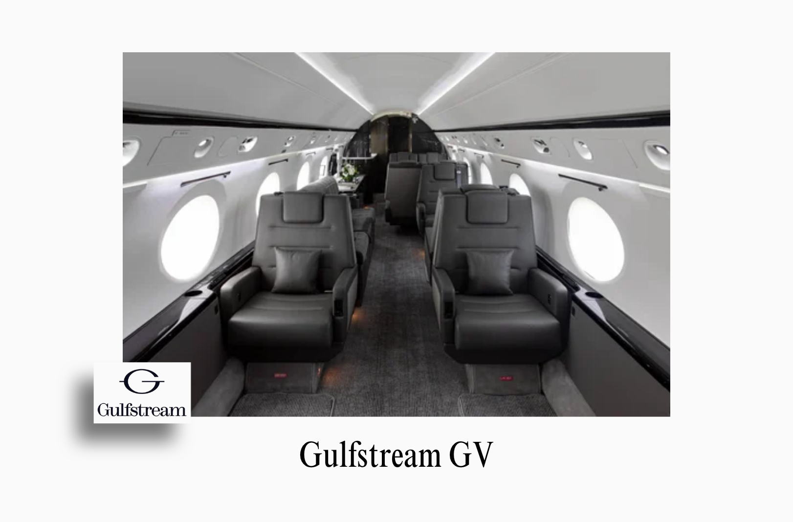 An image showcasing the bespoke private jet interior of a Gulfstream GV by Sarah Larranaga
