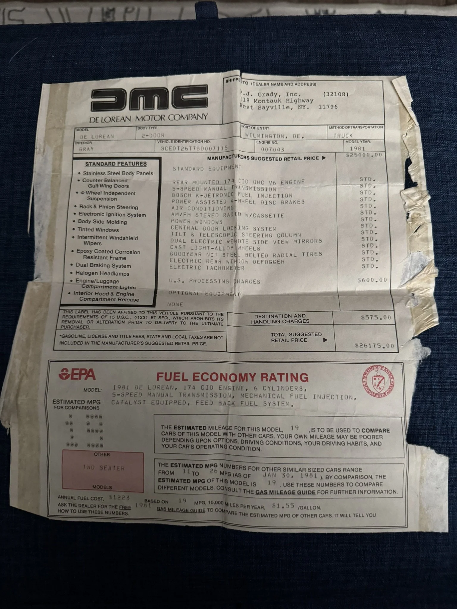 The orginal window sticker