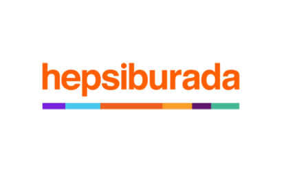 Hepsiburada logo with orange text and colorful horizontal bars underneath on a white background.