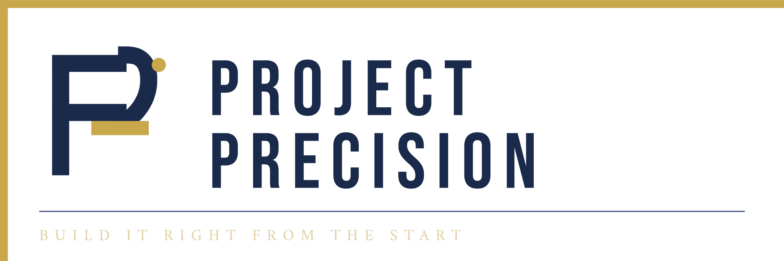 Logo for Project Precision with a stylized letter P and the tagline 'Build it right from the start'.