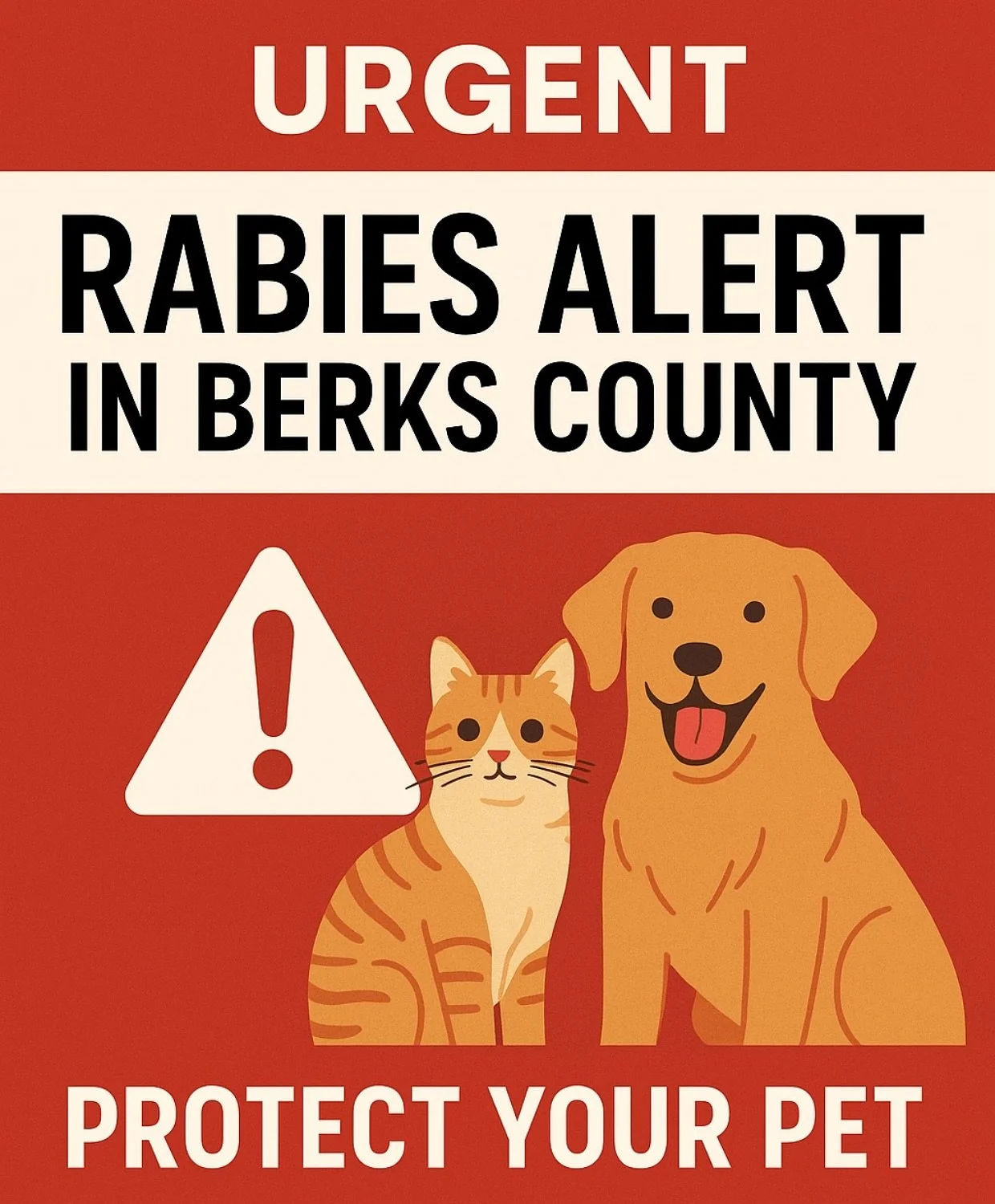 🚨 RABIES ALERT IN BERKS COUNTY 🚨

A positive rabies case was just confirmed in Wyomissing, PA &mdash; and the @arlofberksco is stepping up with a Mobile Vaccine &amp; Microchip Clinic 🐾

💉 Protect your pets with:
✔ Rabies Vaccines ($25)
✔ Distemp