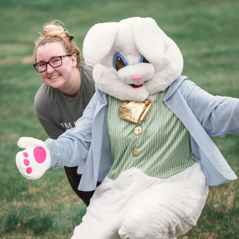 callas critters rescue egg hunt  calla founder with easter bunny .jpg