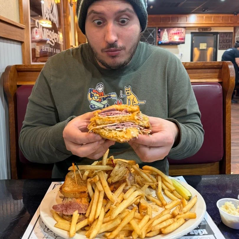 Alex smith trying the reuben at Kresgeville Eatery & Bar.jpg