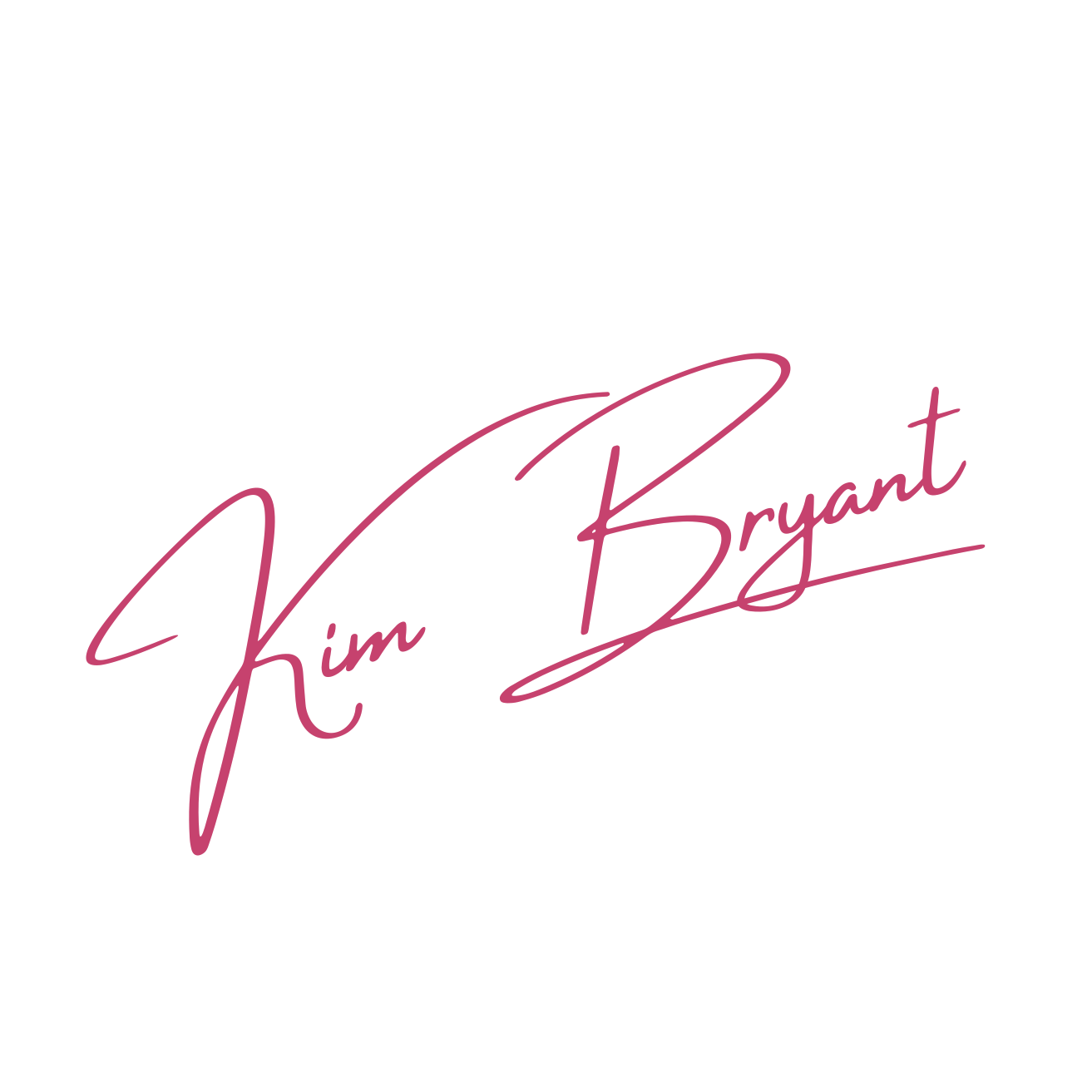 Signature-style text reading "Kim Bryant" in pink cursive on a black background.
