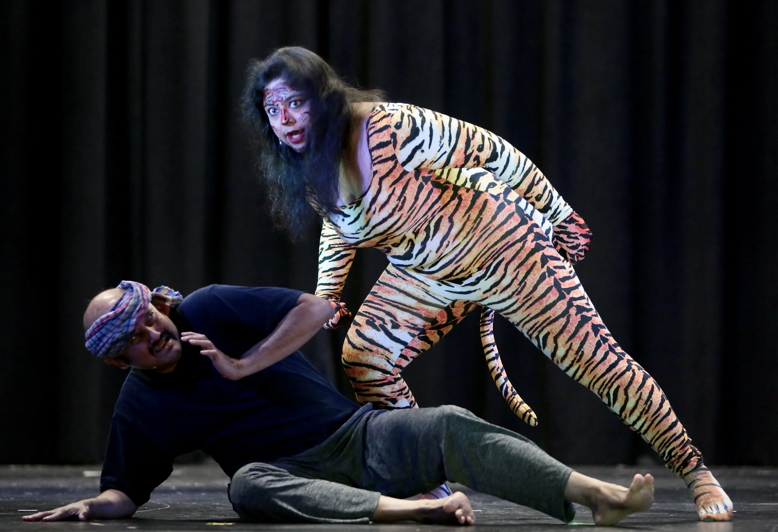 Didhiti Mukherjee as Tiger and Abhisek Bhattacharya as Thief in Empty Night (CommunET25, Silver Spring, MD)