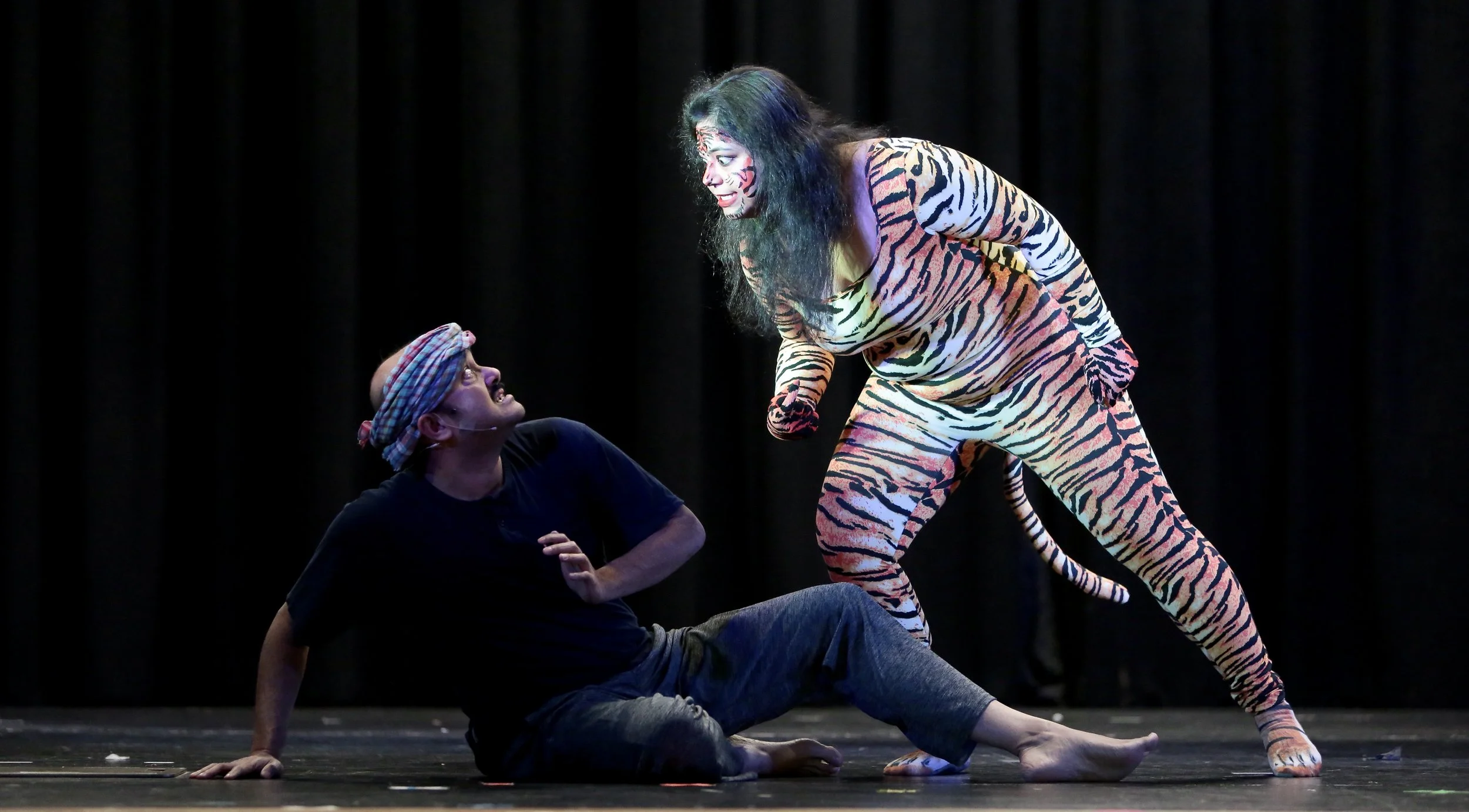 Didhiti Mukherjee as Tiger and Abhisek Bhattacharya as Thief in Empty Night (CommunET25, Silver Spring, MD)