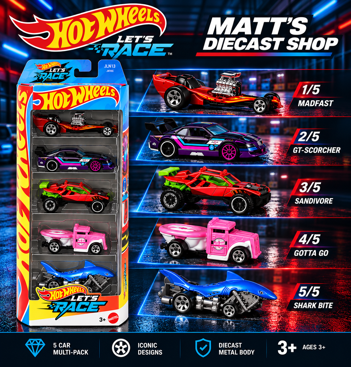 Hot Wheels Let's Race 2026 – 5-Car Diecast Multipack