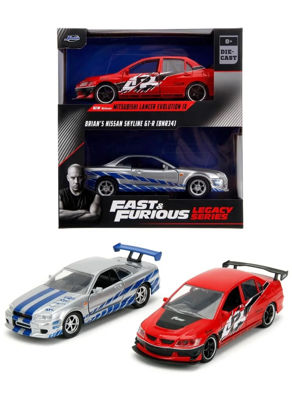 Jada Fast & Furious Legacy Series – Brian’s Nissan Skyline GT-R (R34) & Mitsubishi Lancer Evolution IX (1:32 Diecast 2-Pack) 🏁