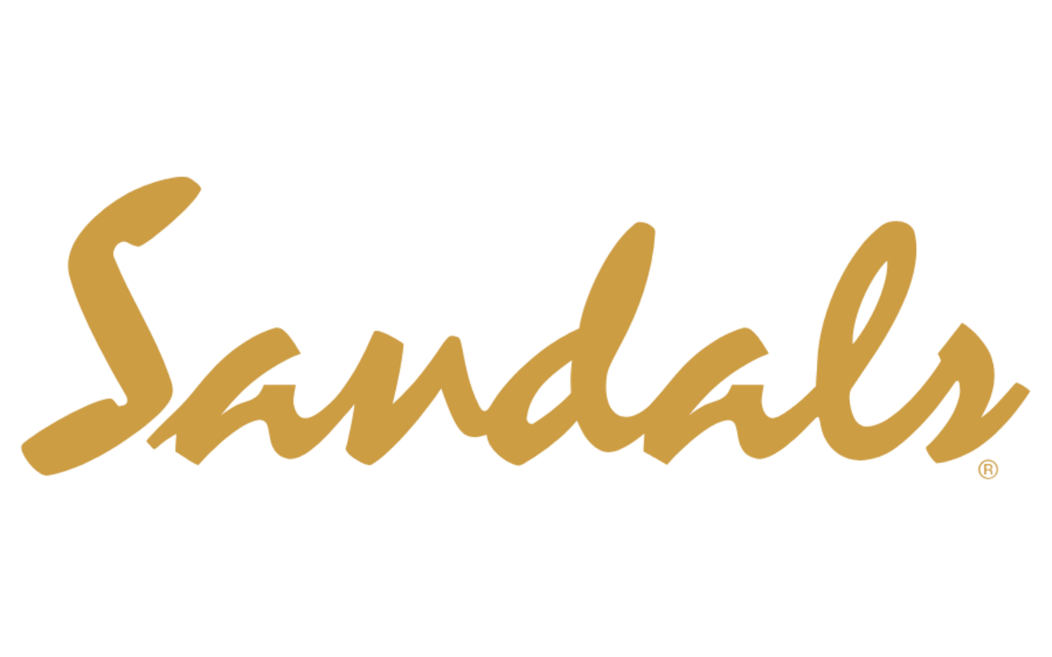 Gold-colored cursive text spelling "Sandals"