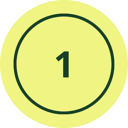 Yellow and green number one badge or label.