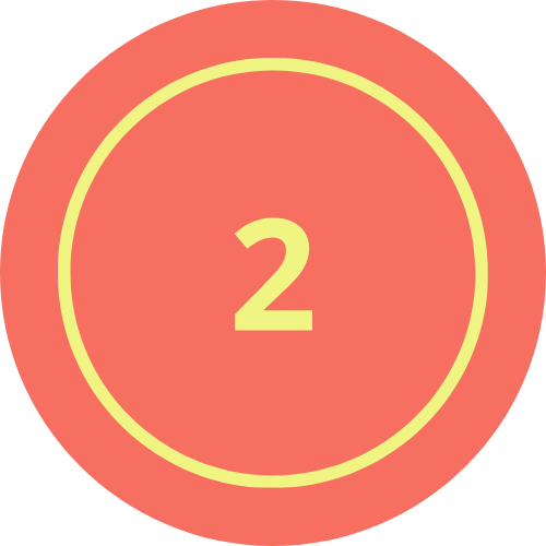A circular game token with a pink outer ring and a yellow inner ring, displaying the number 2 in yellow text.