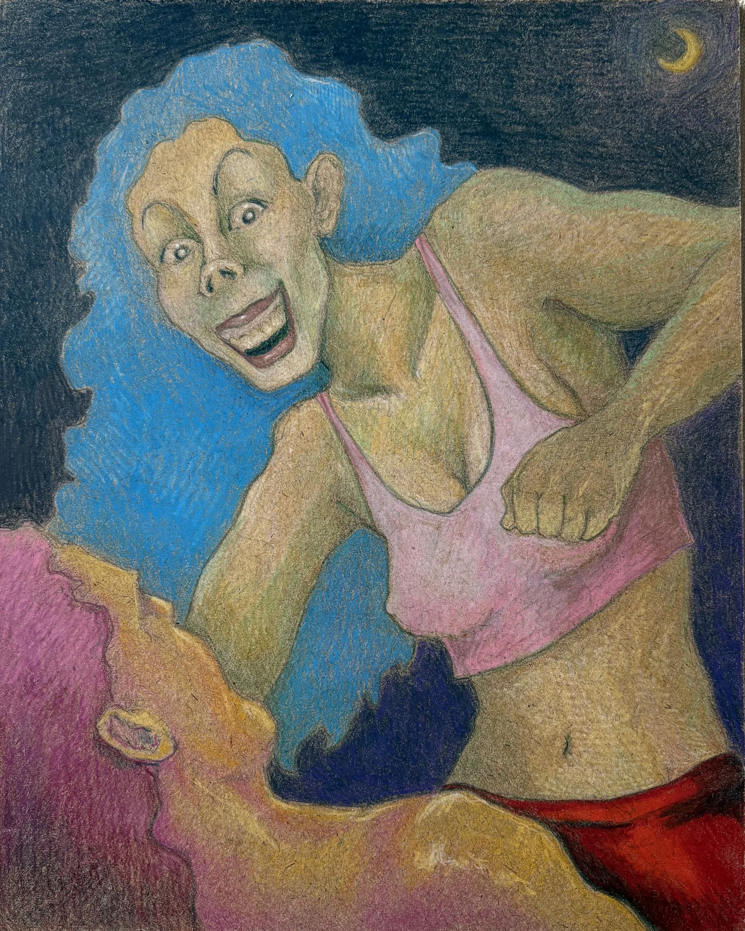 Date Night, colored pencil on wood panel, 8x10", 2026