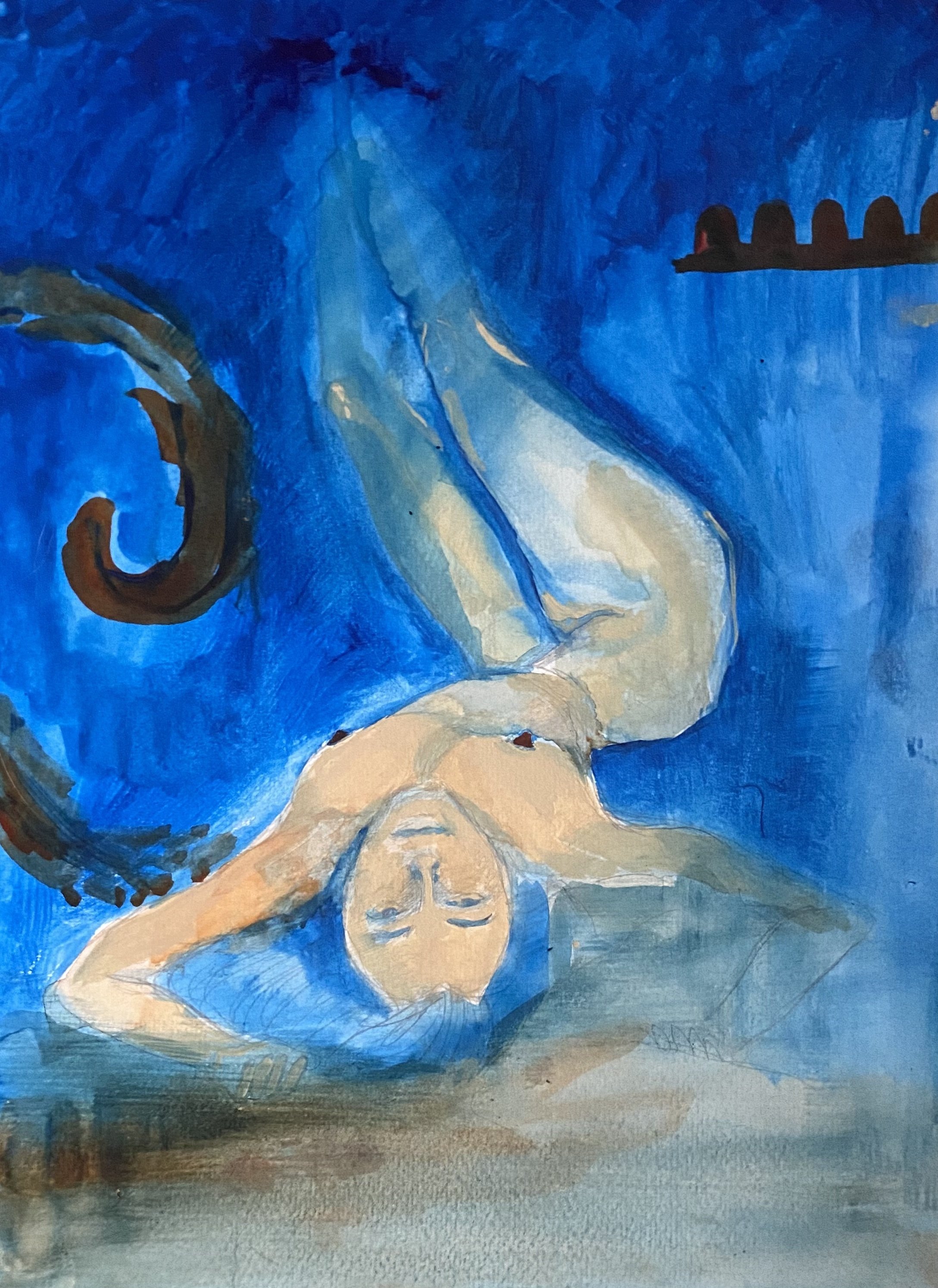 acrylic and watercolor on paper, 12 x 9 in