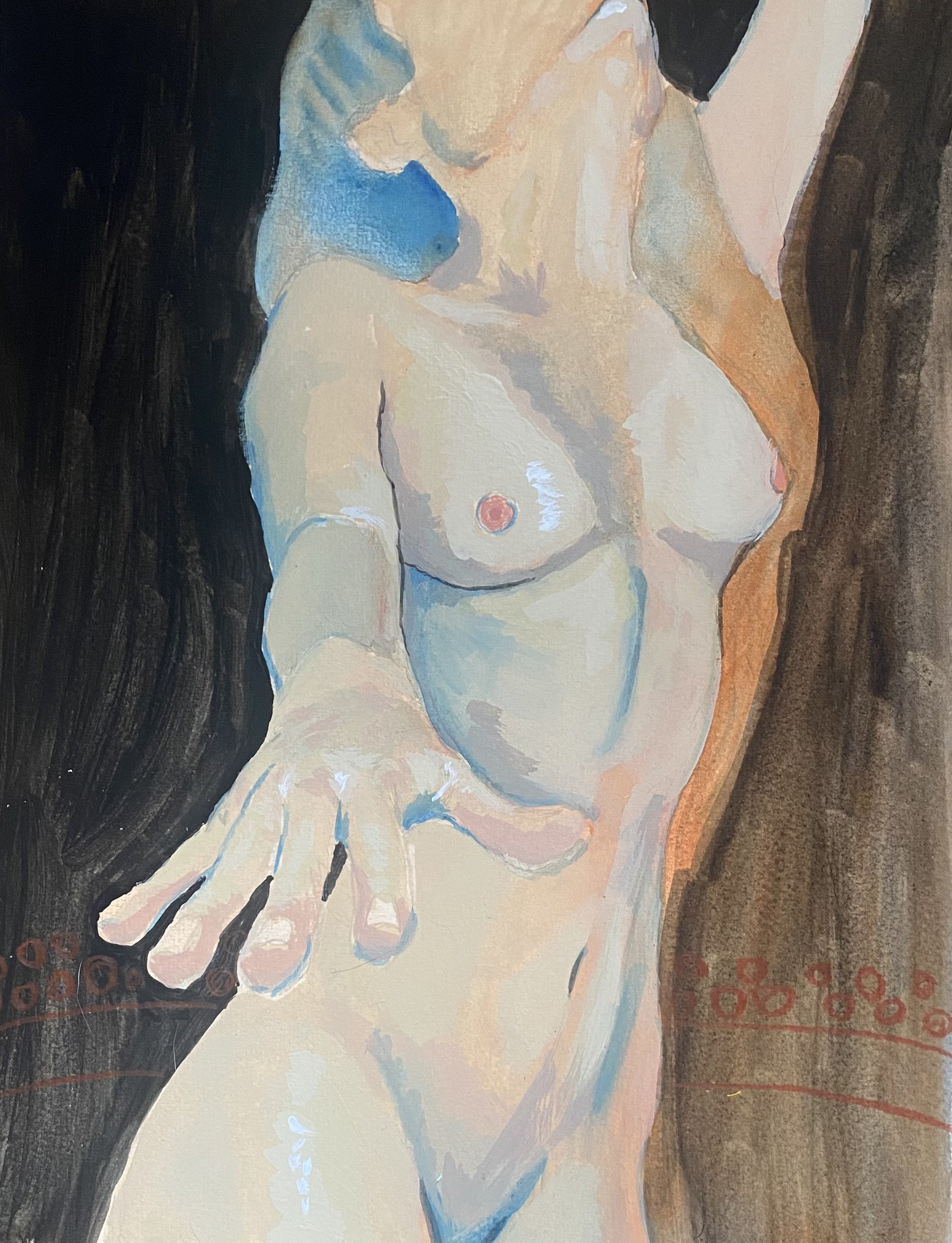 acrylic and watercolor on paper, 12 x 9 in