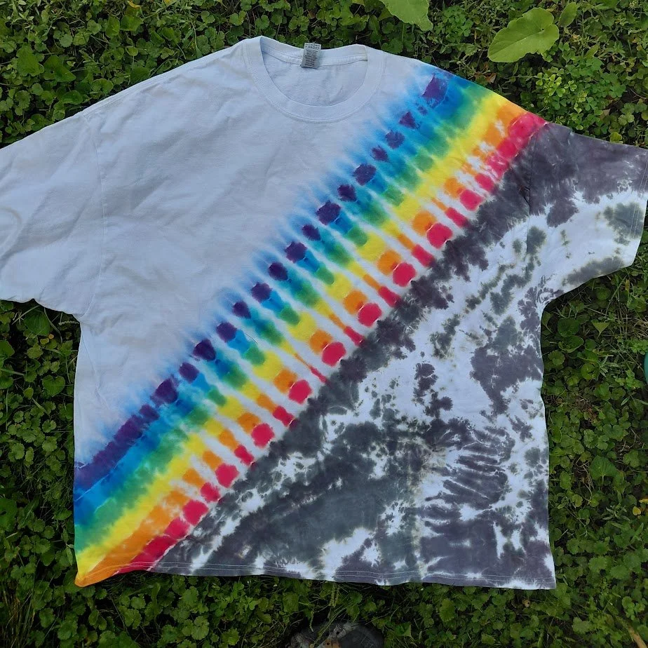 Diagonal rainbow tie-dye with black 4X