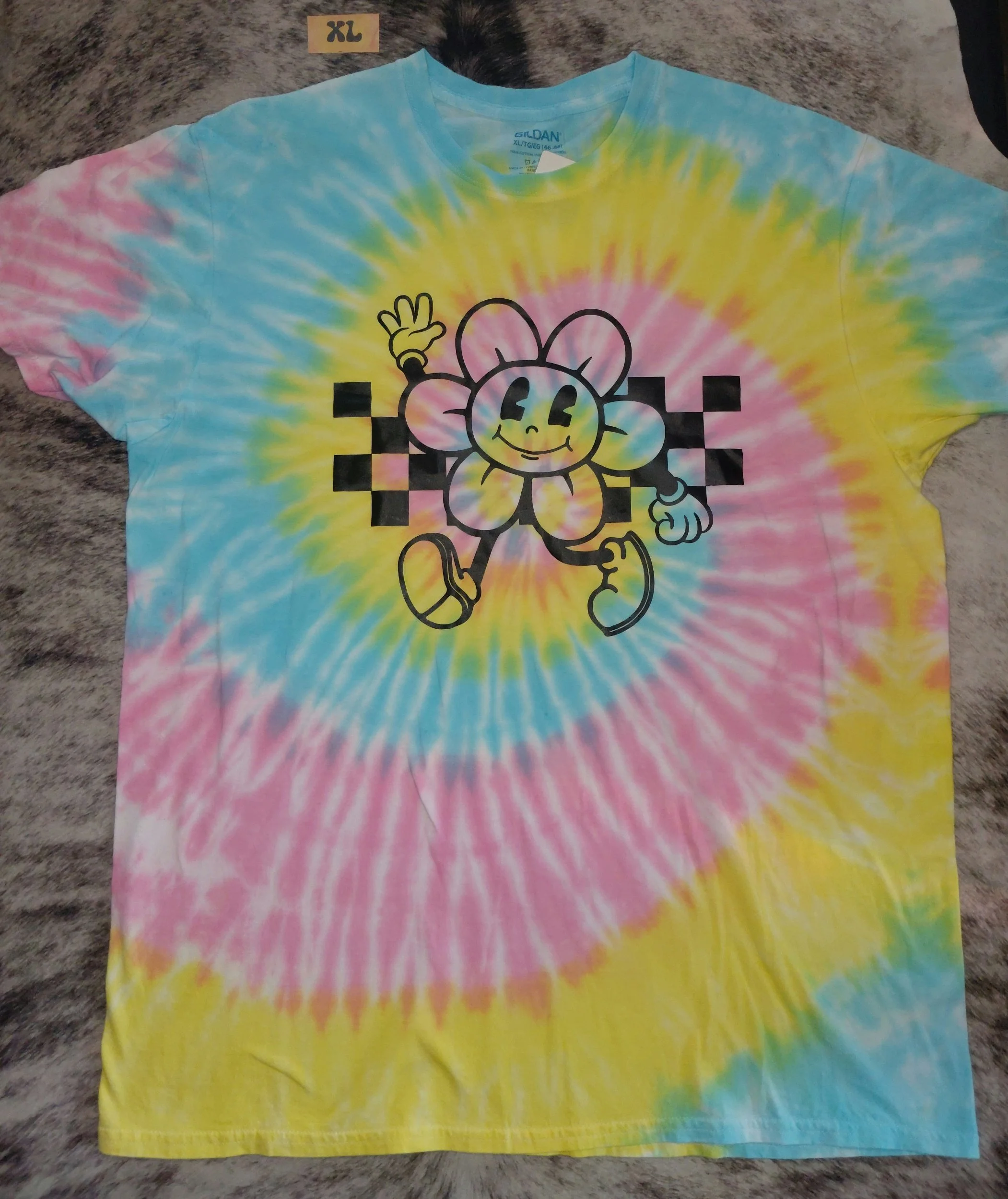 XL pastel rainbow checker flower tie-dye