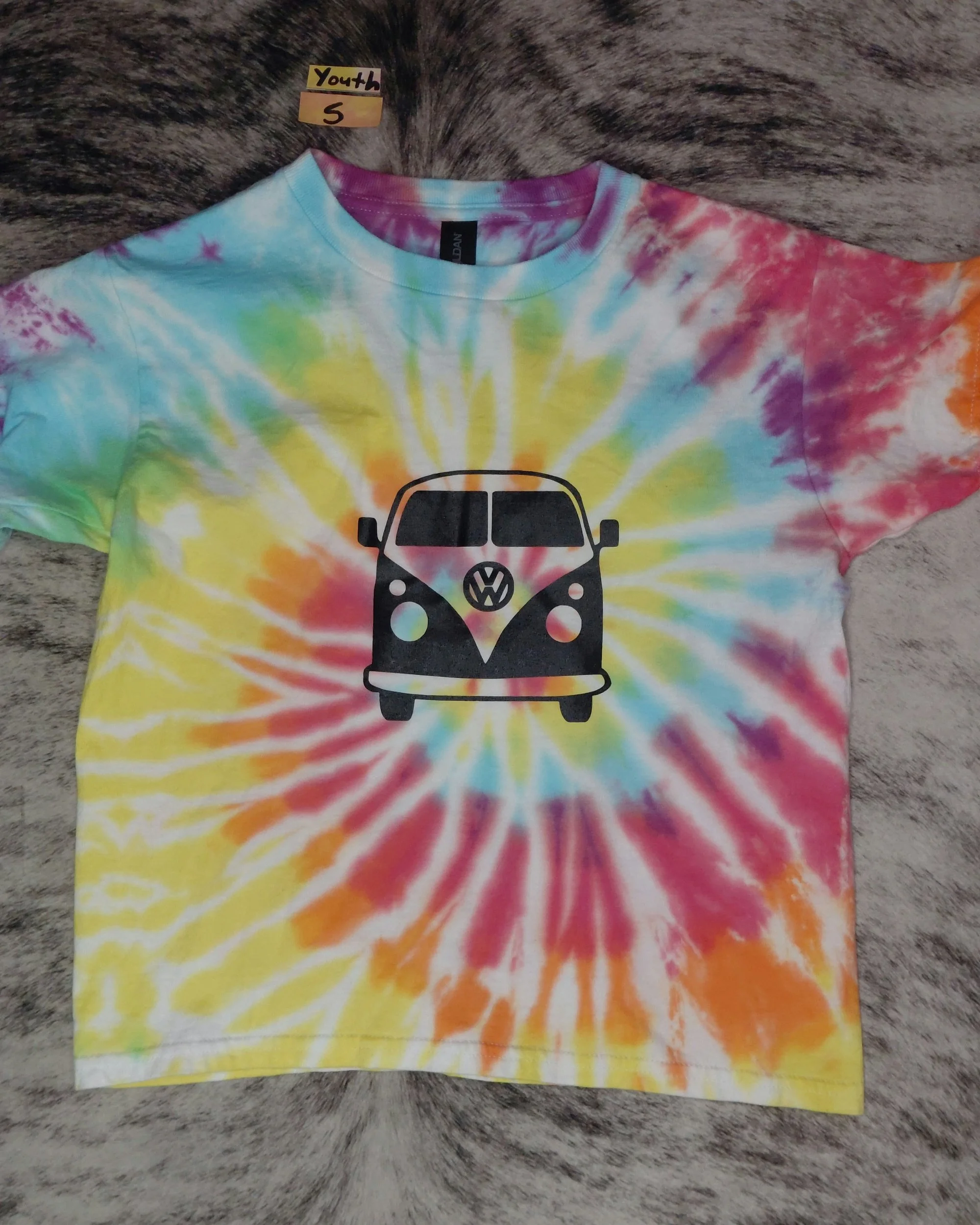 Small youth VW bug rainbow spiral tie-dye