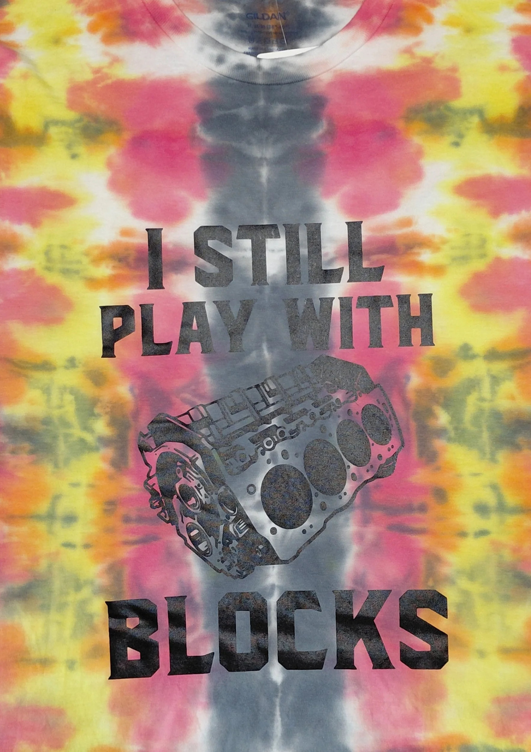 Medium "i still play with blocks" car tie dye