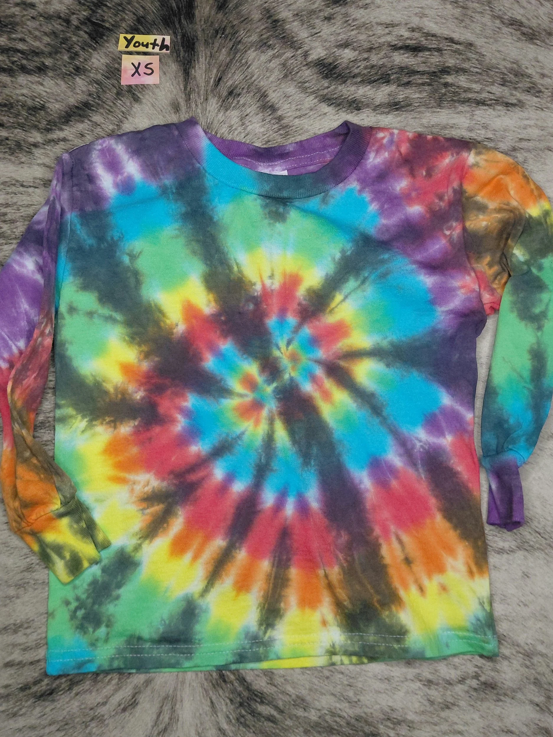 XS youth long sleeve rainbow tie-dye