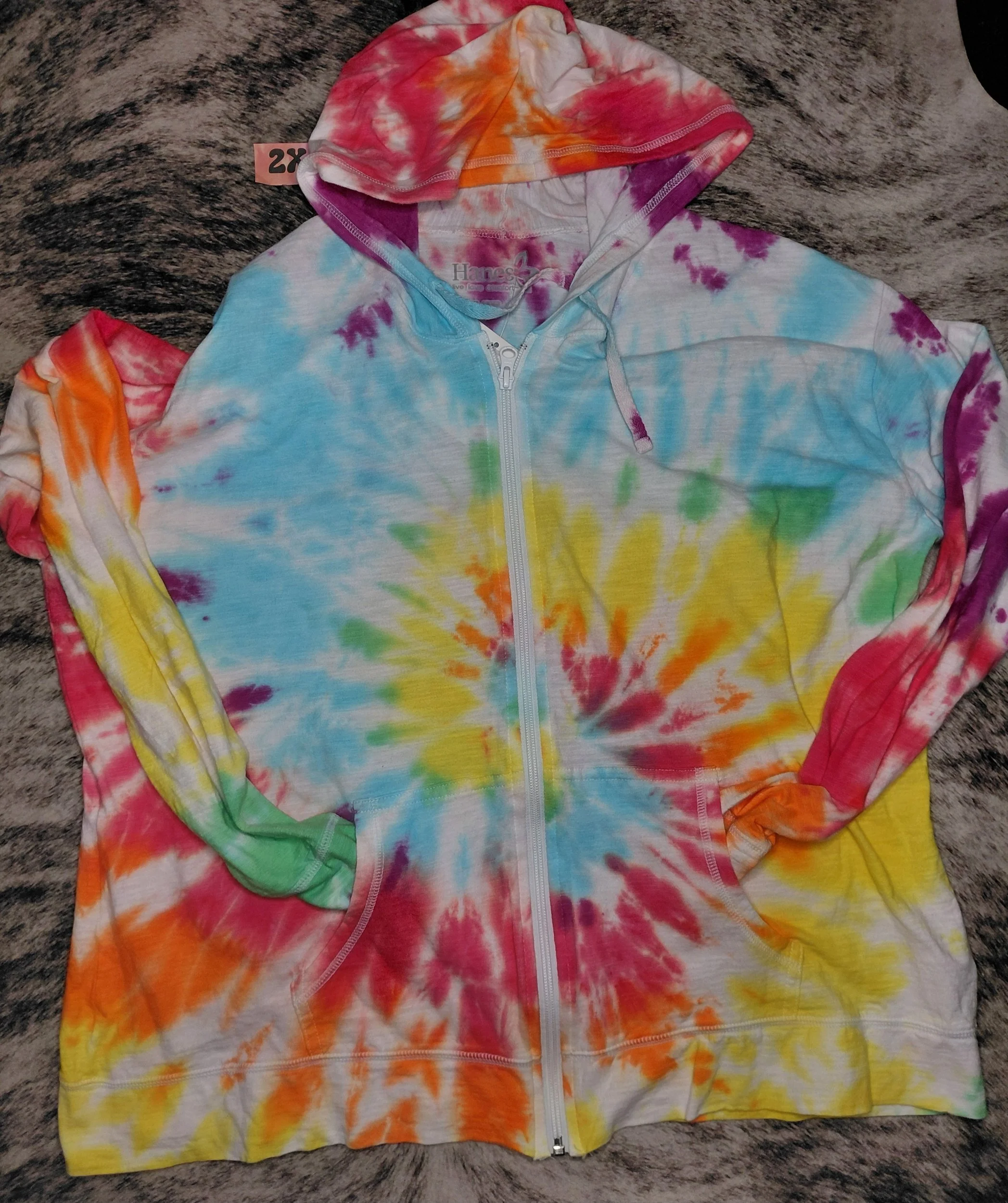 2X light knit zip up hoodie tie-dye