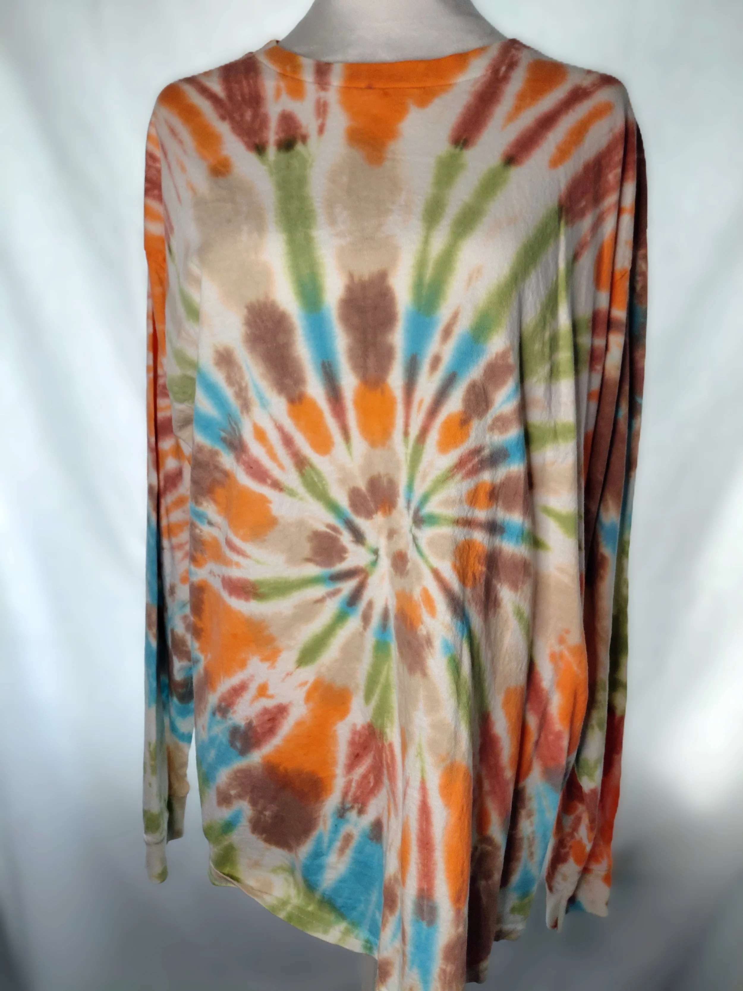Size Large – Earth Tone Spiral Tie-Dye Long Sleeve Shirt –Handmade One of a Kind