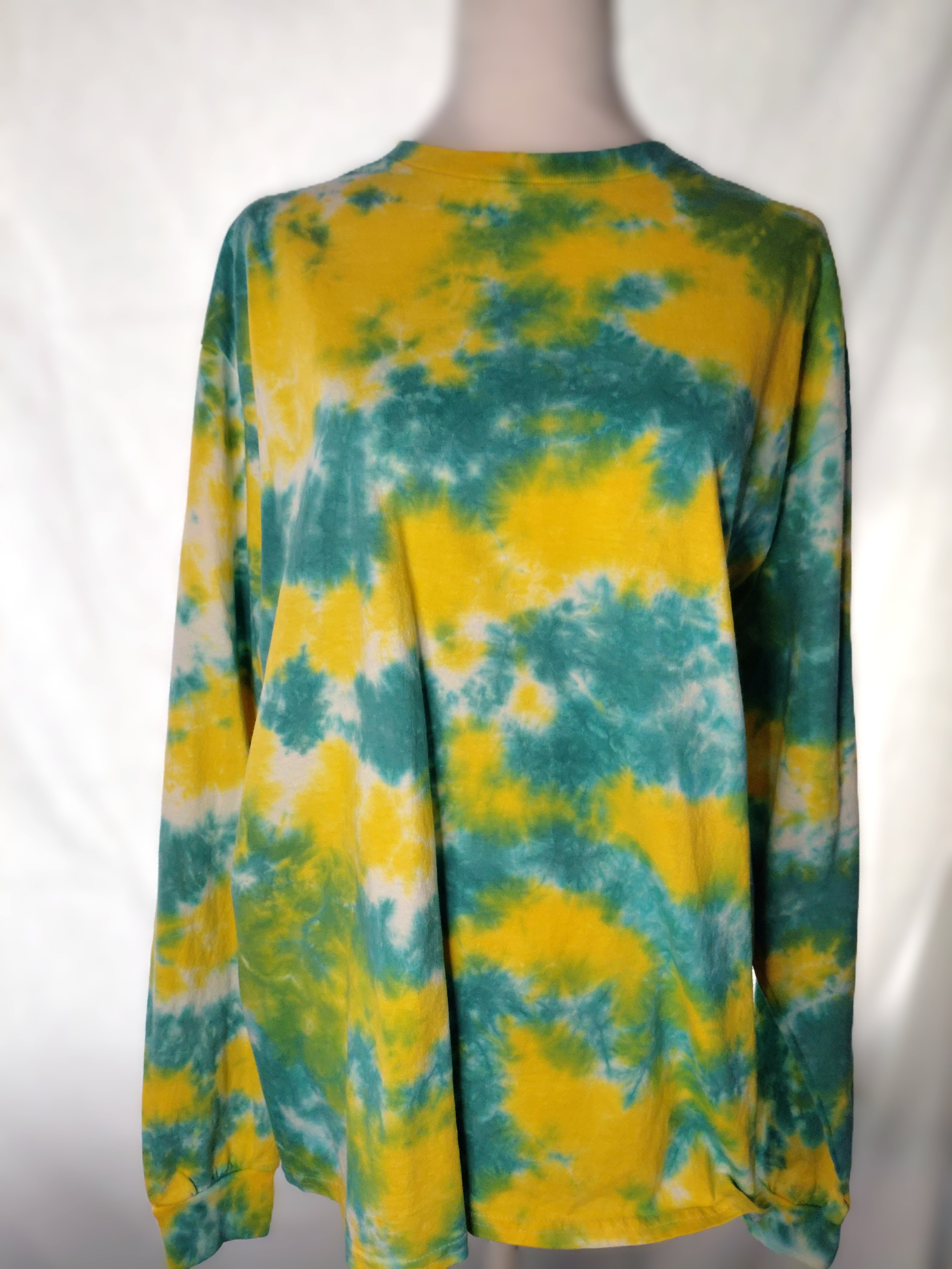 Size Large – Green & Yellow Tie-Dye Long Sleeve Shirt – Handmade One of a Kind