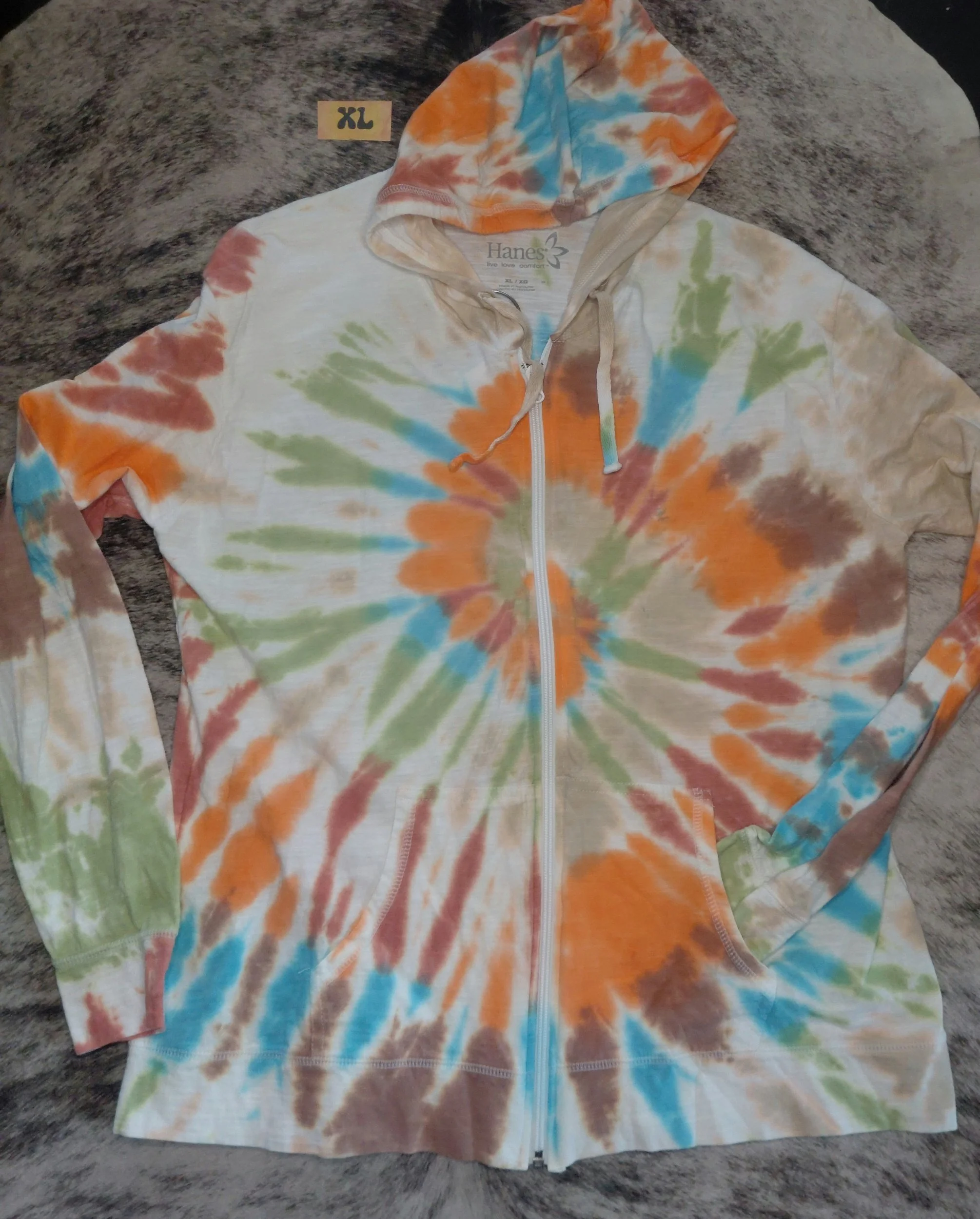 XL light knit zip up hoodie spiral tie-dye