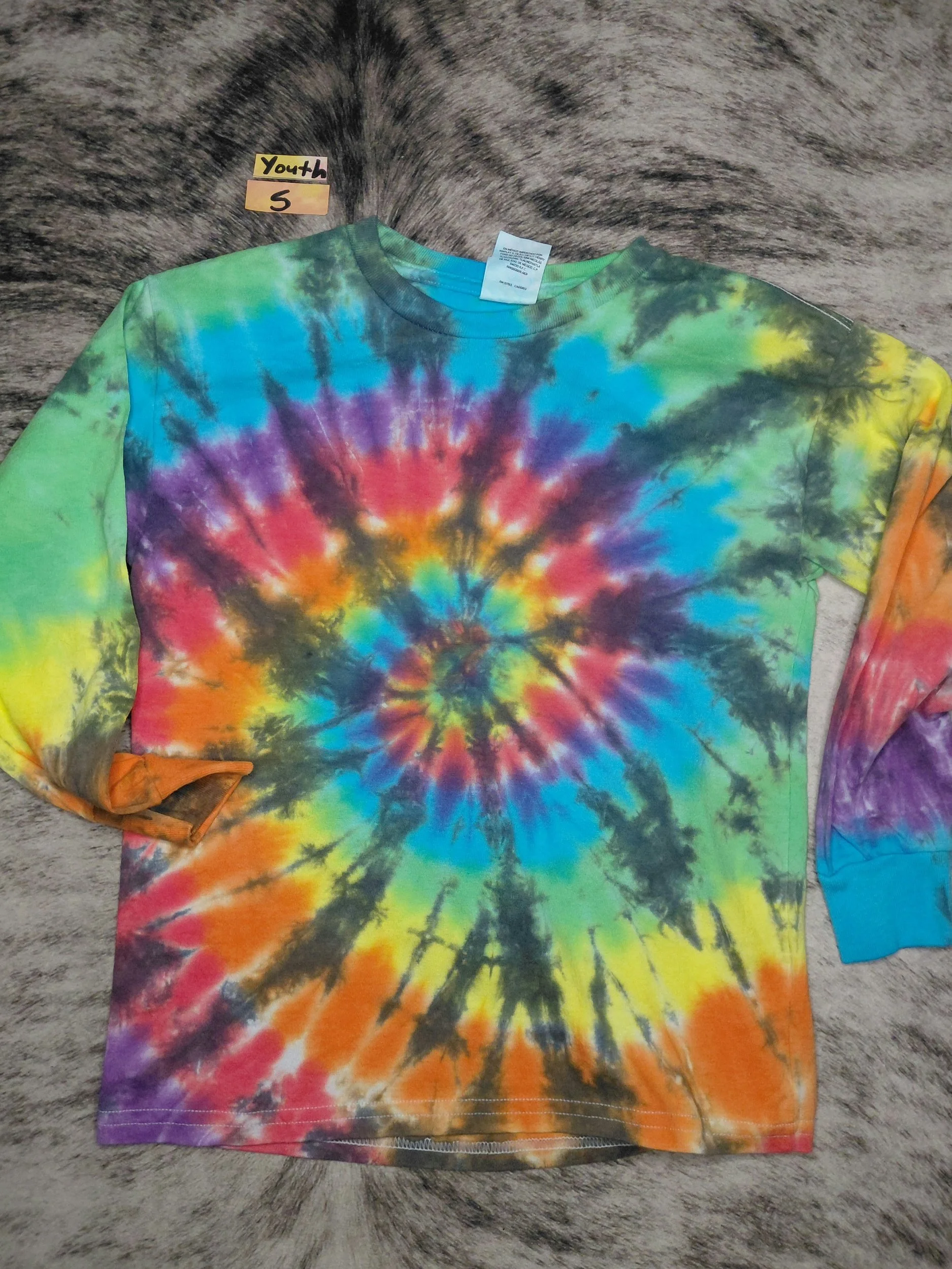 S youth long sleeve rainbow tie-dye