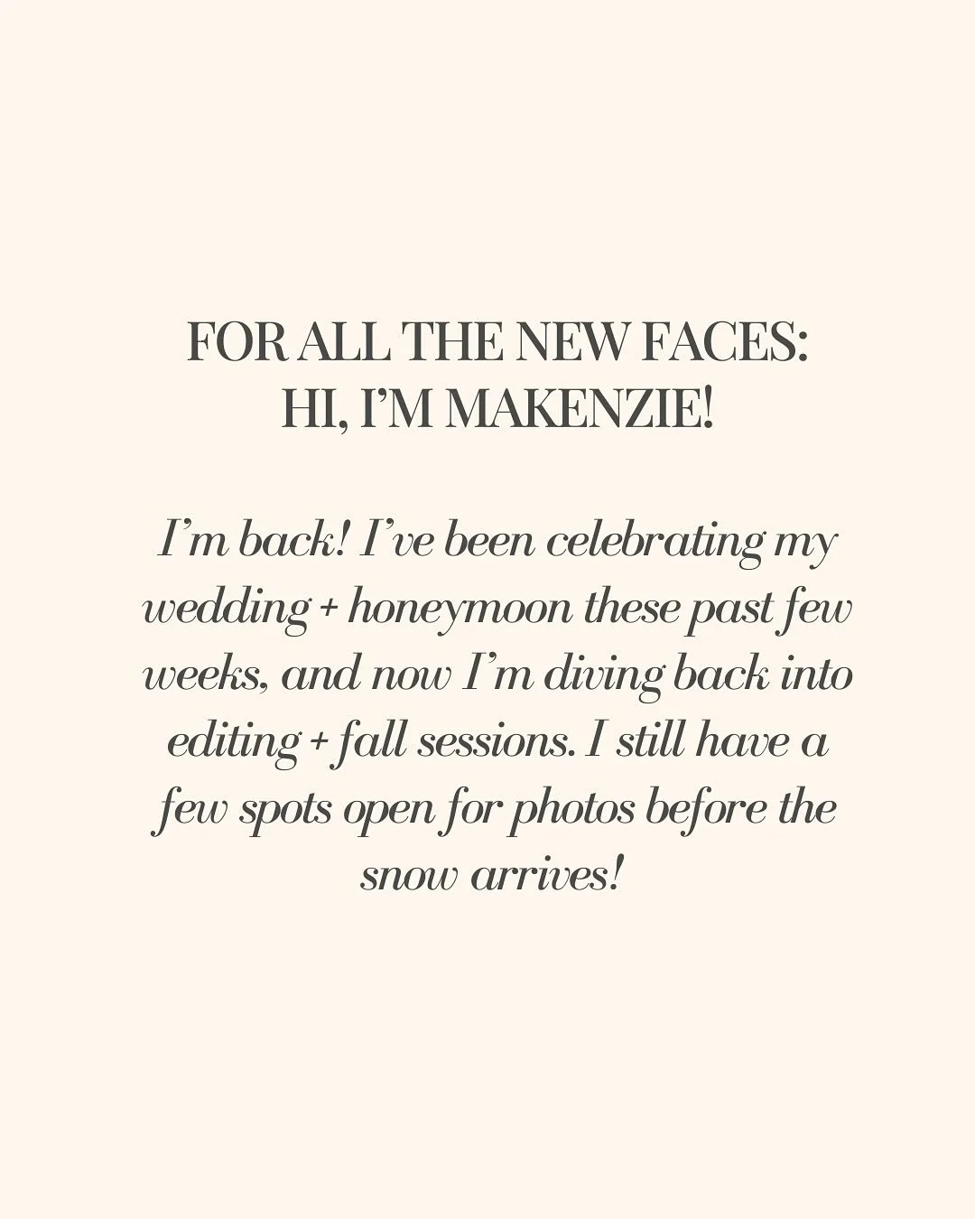 ✨ Back in the office after the sweetest few weeks of celebrating our wedding + honeymoon! Feeling rested, inspired, and so ready to dive into editing and fall sessions.

If you&rsquo;re new here, hi I&rsquo;m Makenzie! I&rsquo;m a fine art + portrait