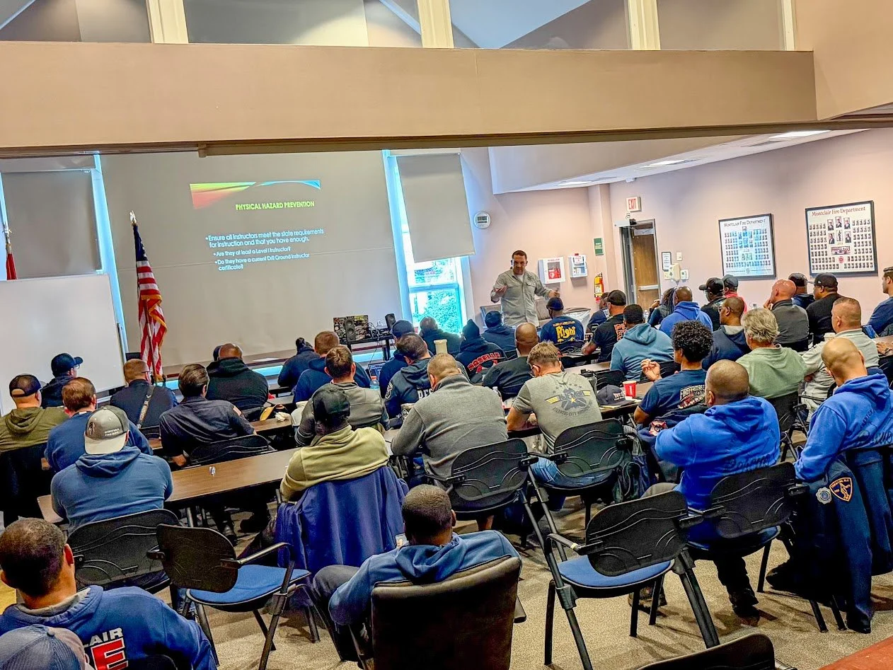 BC Arroyo teaching Drill Ground Instructor in Montclair Fire Department for the NJ FMBA Education & Training Class 9/26/2026