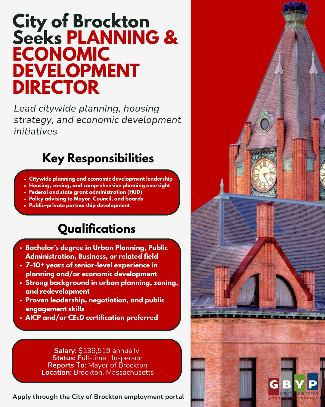 City of Brockton Seeks Director of Planning &amp; Economic Development