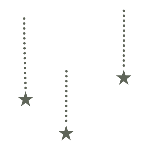 illustration of three stars hanging from dotted lines