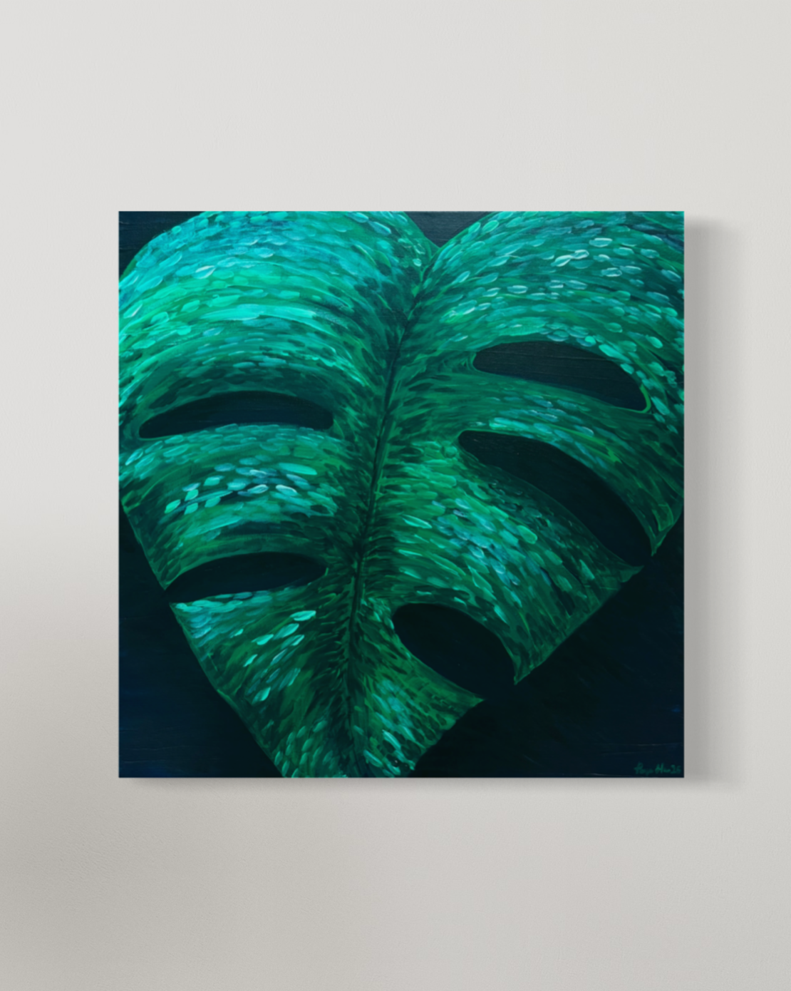 Monstera's Mask | 24"x24" | 2026 | $300 at Monmouth Museum