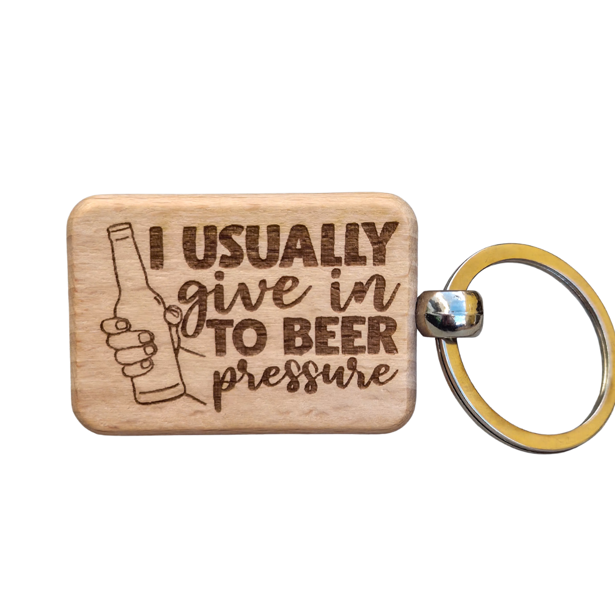 Beer Pressure Wooden Keychain