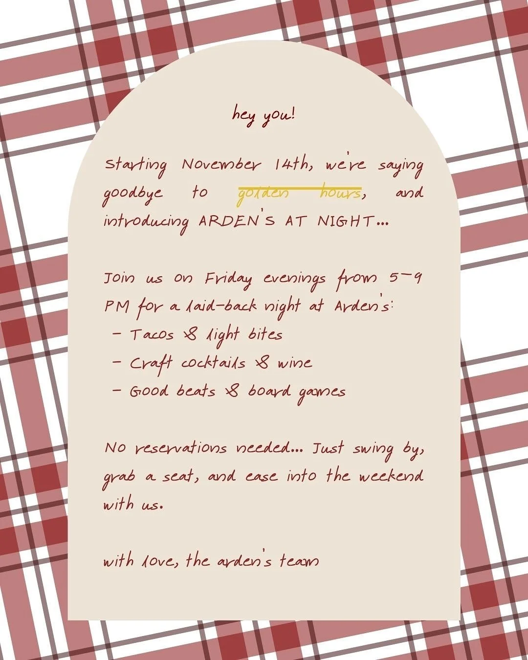 as the daylight shortens &amp; winter is around the corner, we bid goodbye to our &lsquo;Golden Hours&rsquo; &amp; welcome in a &lsquo;Arden&rsquo;s at Night&rsquo; 🌙 

come see us tonight (&amp; every night) between 5-9 pm for cozy food, tasty drin