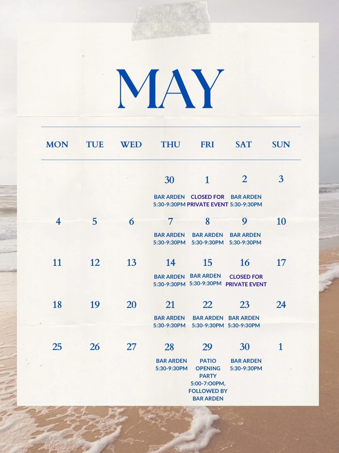 may moments at arden&rsquo;s 🗓️ we are closed tonight for a special private event, but bar Arden will be back open tomorrow evening 🌝
