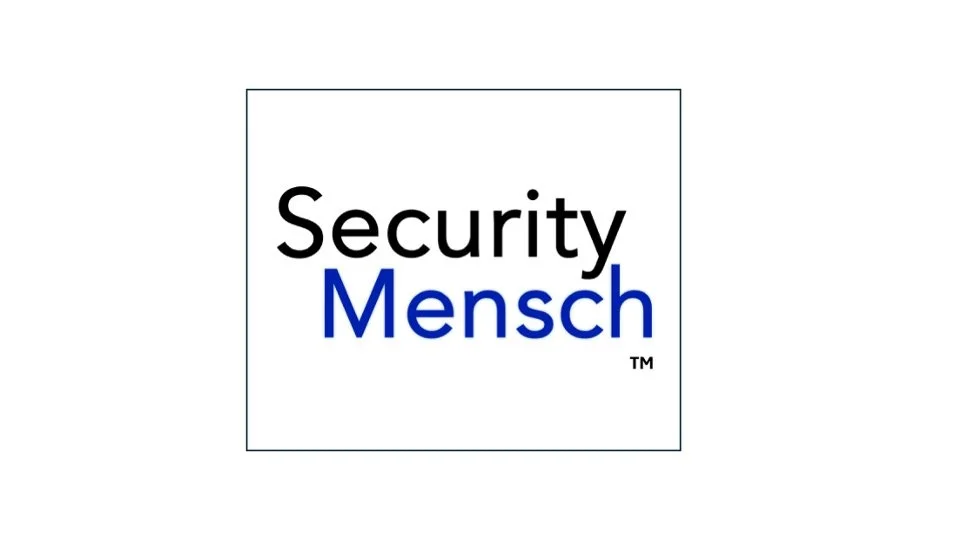 Logo with the words 'Security Mensch' in black and blue text on a white background.