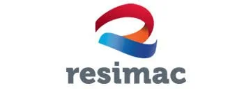 Resimac logo with a stylized ribbon design, featuring red, orange, and blue colors above the company's name in lowercase gray text.