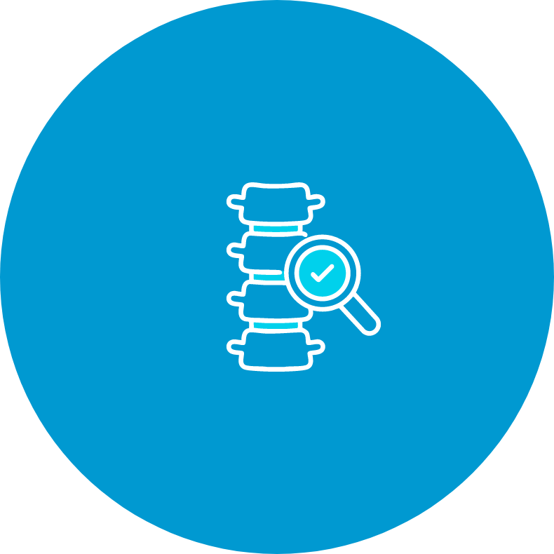 Icon of a stack of coins with a magnifying glass and a check mark, representing financial analysis or verification.