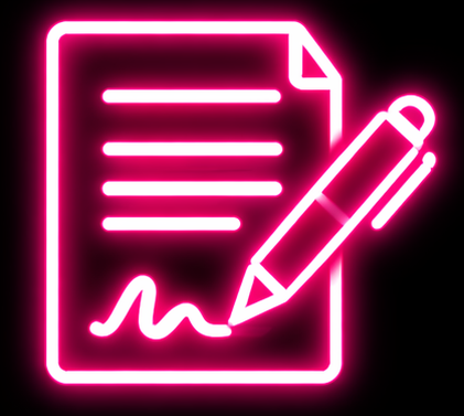 Documento con firma y bolígrafo de neón rosa.