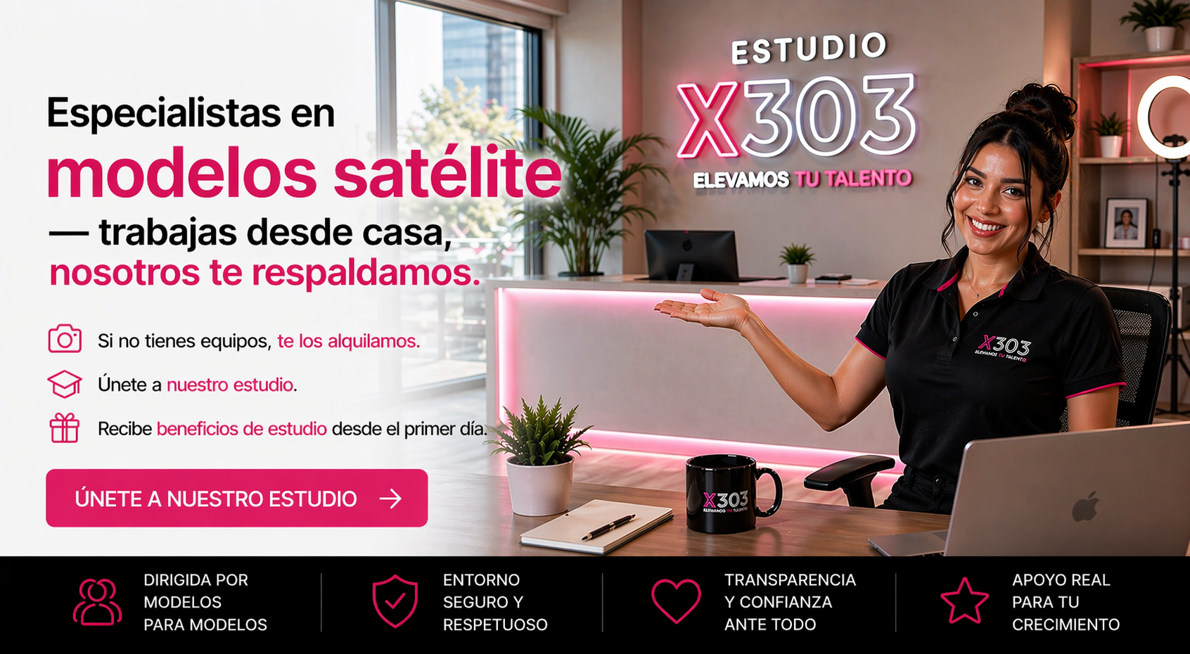 Trabajo como modelo webcam satelital desde casa en Cali con capacitación, alquiler de equipos, soporte técnico y oportunidad de ingresos.