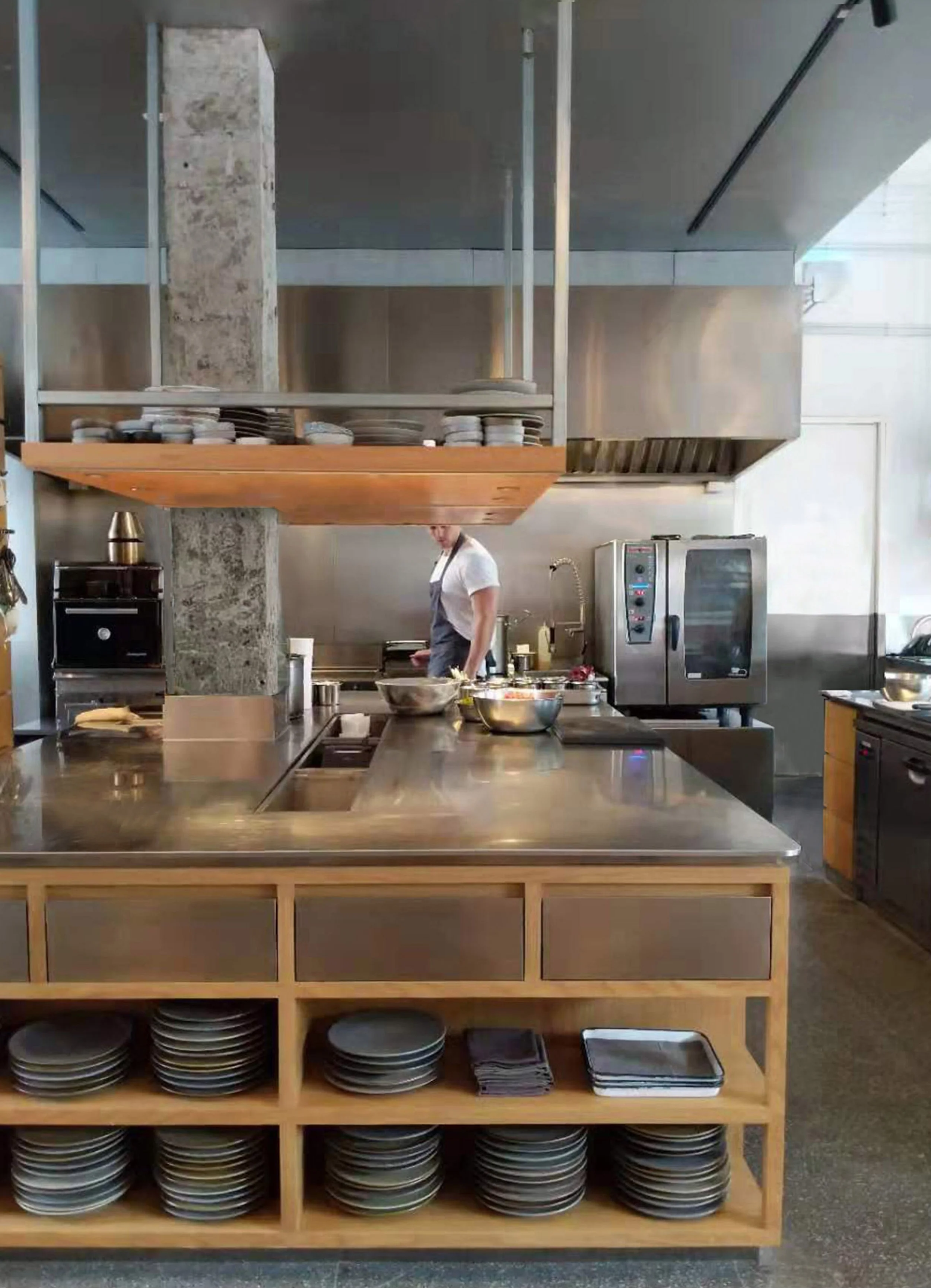 Close-up of BOR Eatery's bespoke joinery units designed for interactive culinary experiences