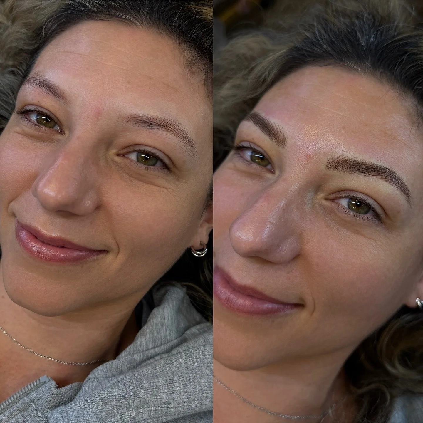 A before and after of this gorgeous clients #nanobrows . Her main request was a full and natural aesthetic. After discussing her skin type and brow goals we decided nano was the move to be able to create enough body and movement for her custom brow !