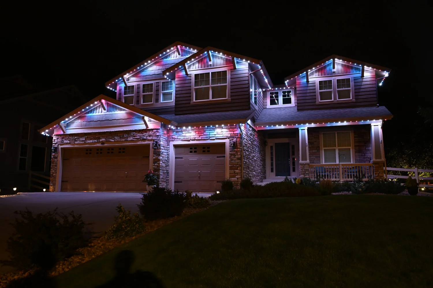 Home at night with permanent lighting on