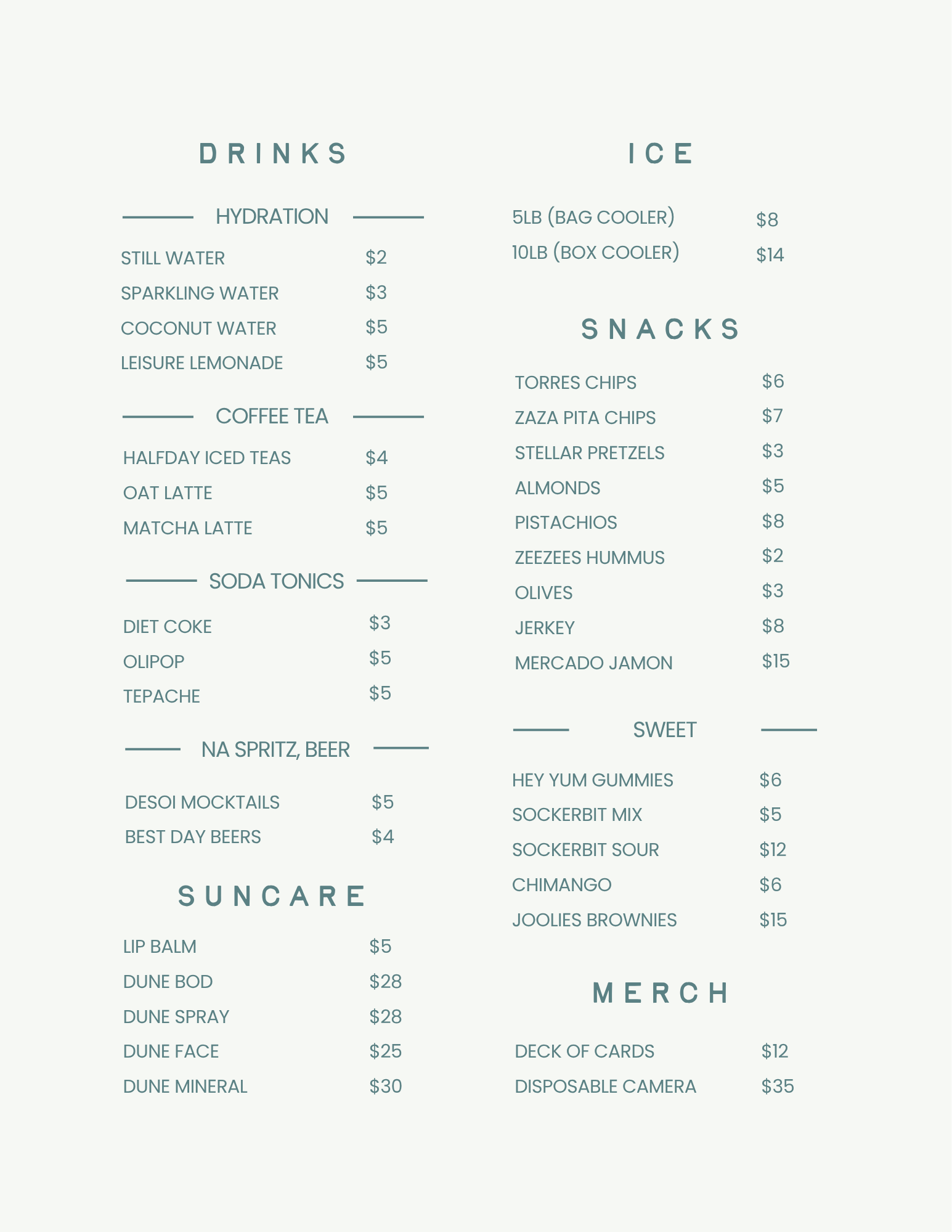 Beach Bodega Menu | The Barbara Beach Club | The Barbara Beach Club