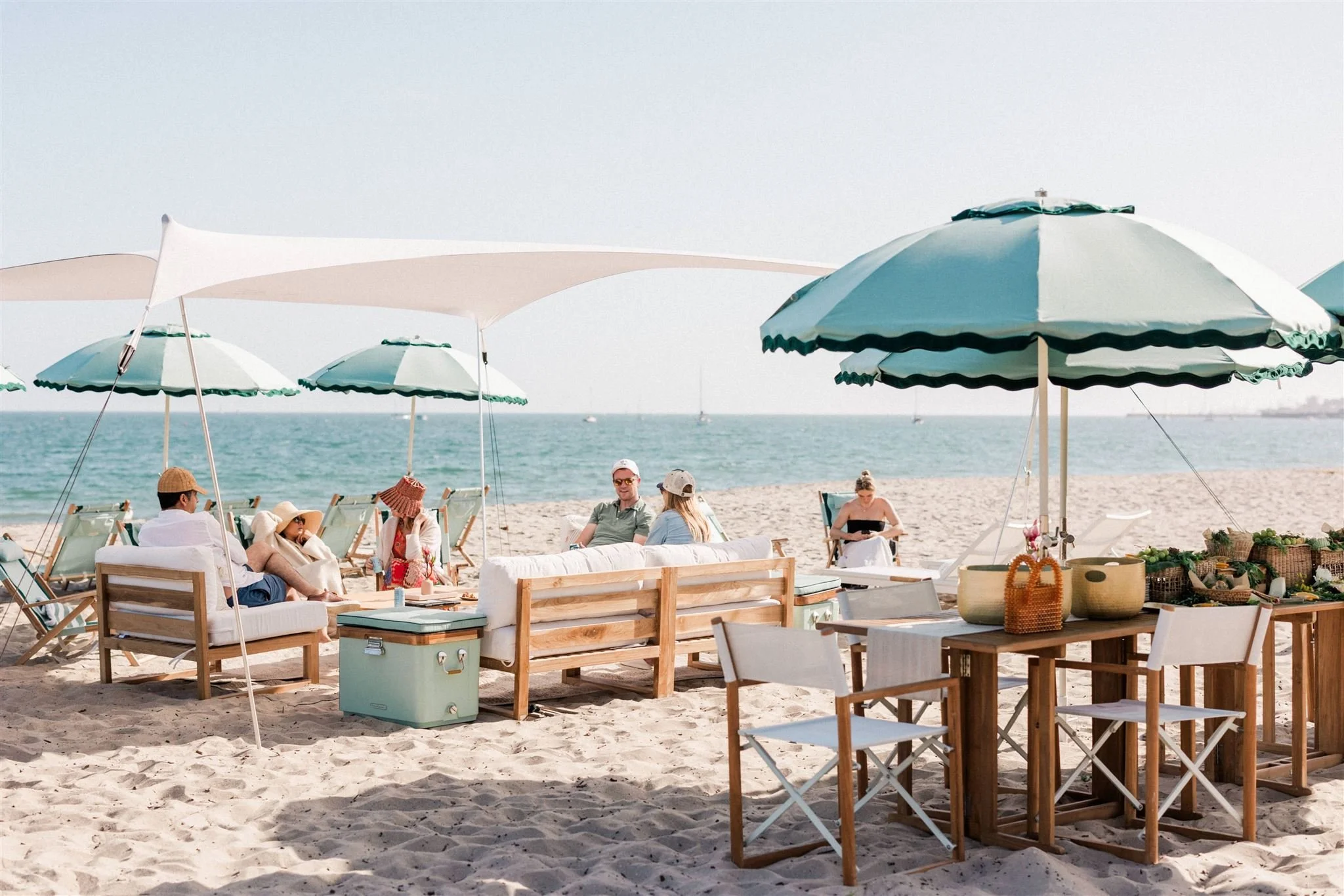 Grand Cabana with Teak Table for Charcuterie and Sandwiches