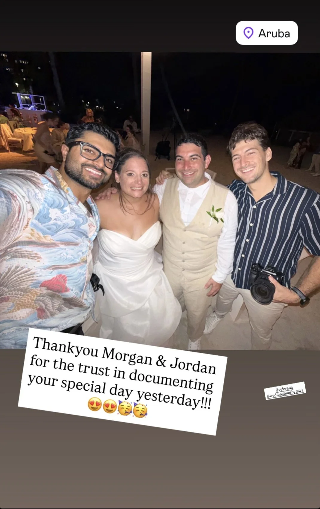 Our team with Morgan and Jordan on their wedding night at Aruba Marriott Resort & Stellaris Casino