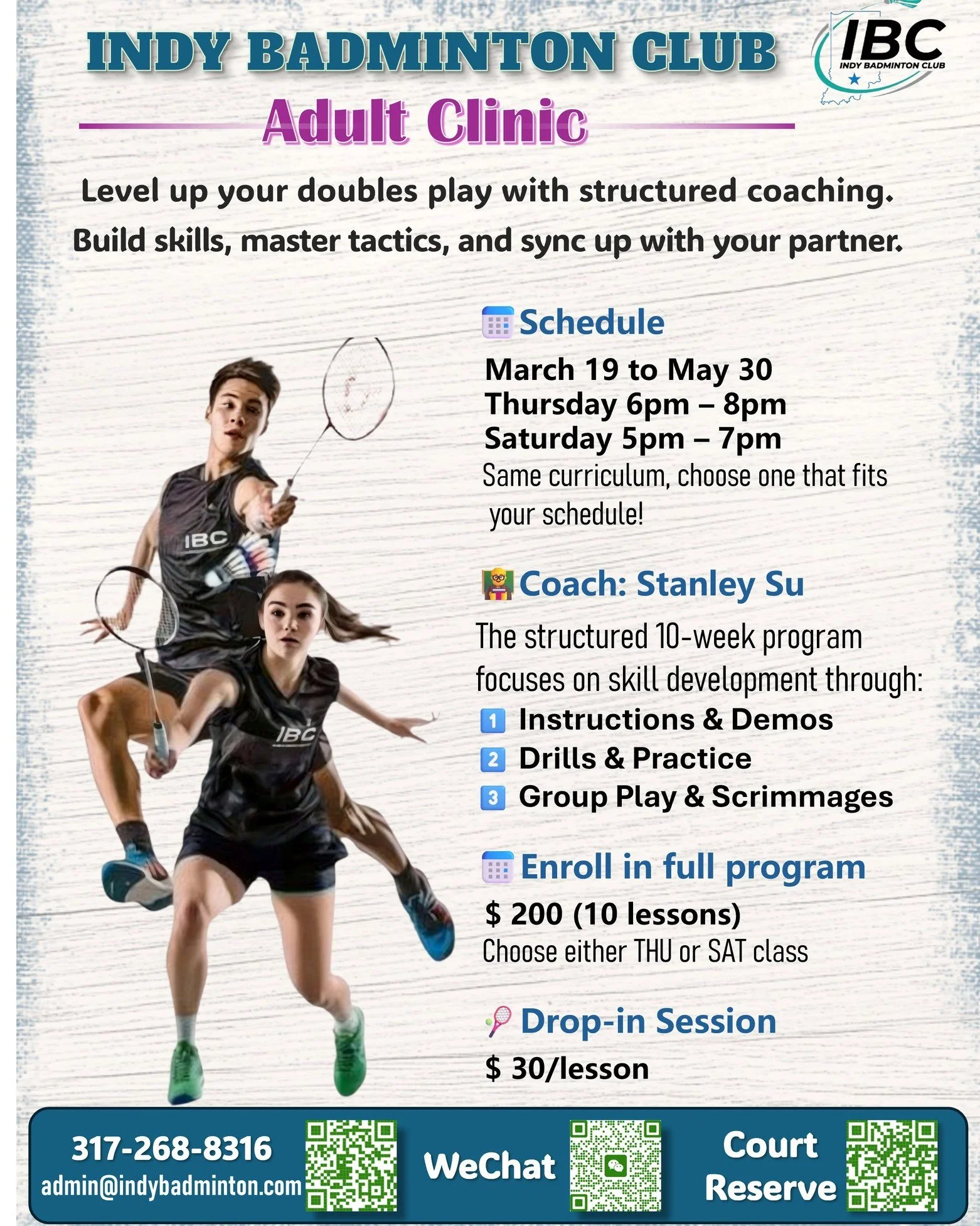 🏸🔥 Adult Clinic &mdash; Round 2 Now Open! 🔥🏸

After receiving great feedback from participants in our first Adult Clinic, we&rsquo;re excited to announce that Round 2 enrollment is now open!

If you&rsquo;re looking to level up your doubles game 