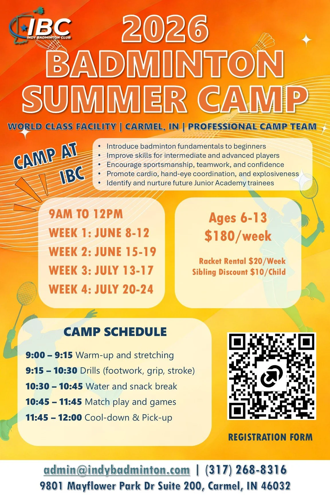 ☀️🏸 School&rsquo;s almost out &mdash; make this summer an active one at IBC!

Our badminton summer camp is designed to help kids stay active, build confidence, improve coordination, and have fun in a positive team environment at Indiana&rsquo;s prem